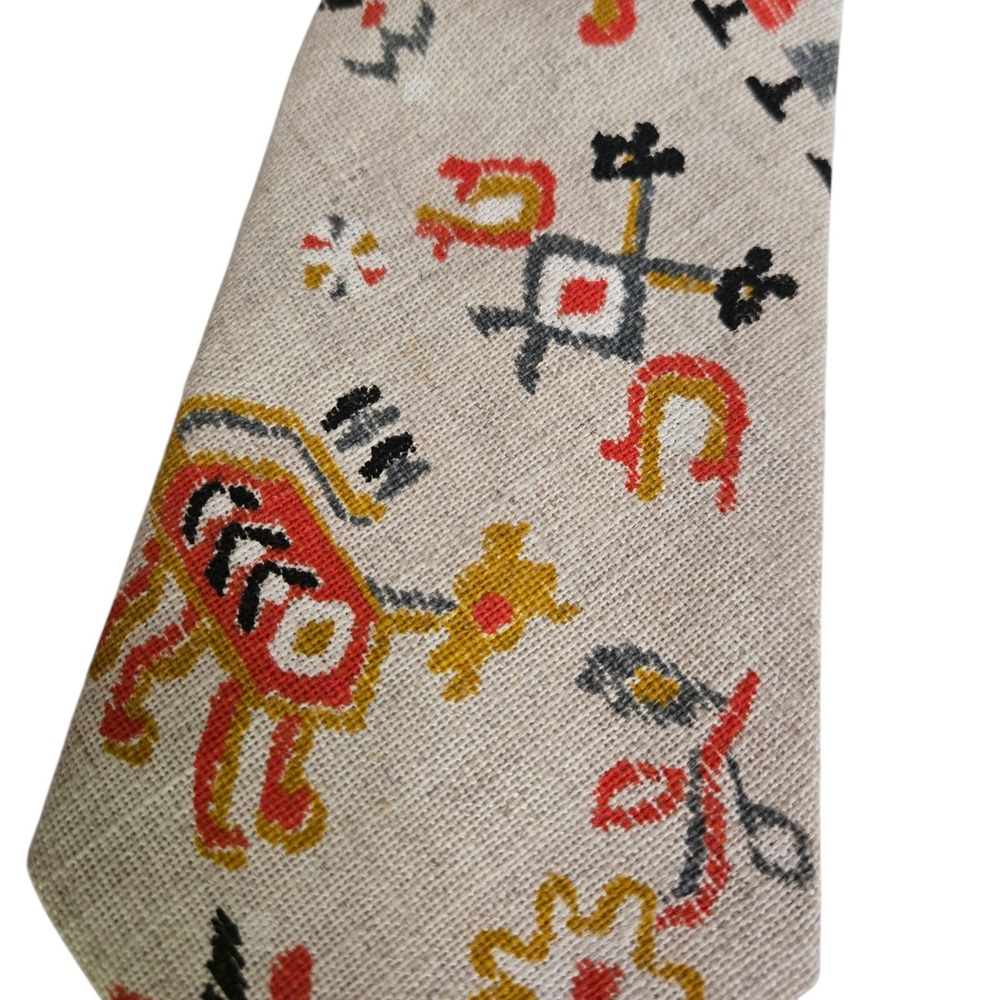 Vintage FOX HLL Neck Tie 70's‎ Linen Beige & Organge